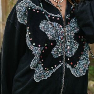 Distressed Butterfly Black Zip Up Hoodie by POL Medium